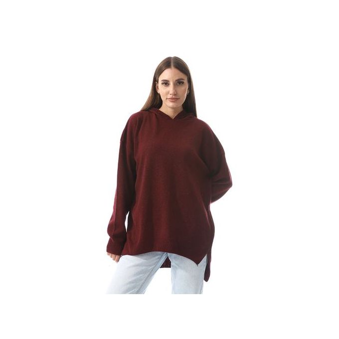 Andora Wind Red High-Low Knitted Hoodie