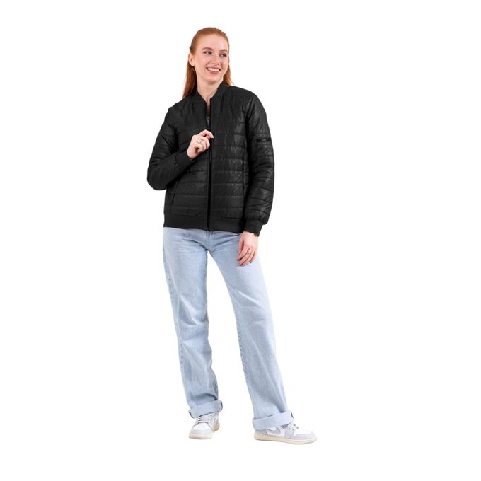 Jovly Side Zipped Split Quilted Jacket-Black