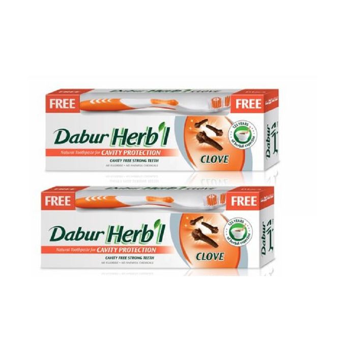 Dabur Herb'l Natural Tooth Paste Cavity Protection+ Free Tooth Brush 2pcs