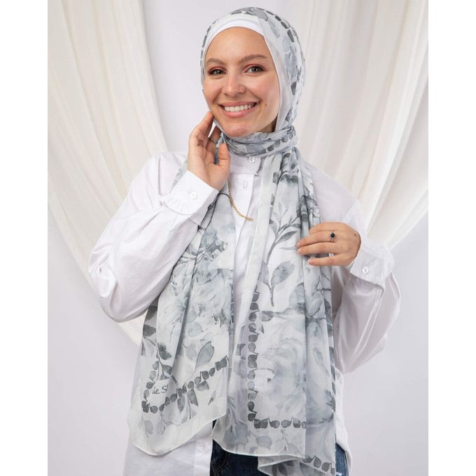 Tie Shop Porcelain Dahlia - Chiffon - Size 200*75 - Multicolour - AirForceBlue