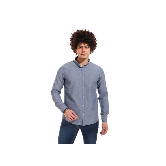 Activ Comfy Full Buttoned Long Sleeves Shirt - Heather Navy Blue