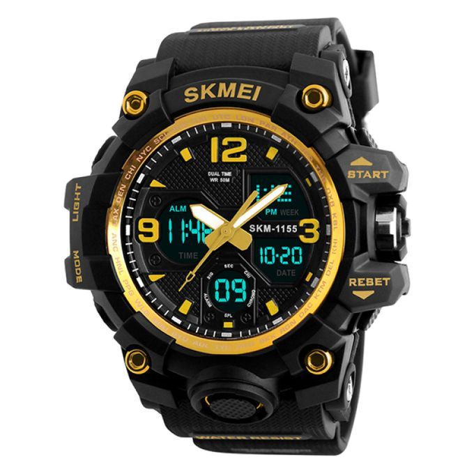 Skmei Watch Quartz Waterproof Wristwatches 1155B Black & Gold