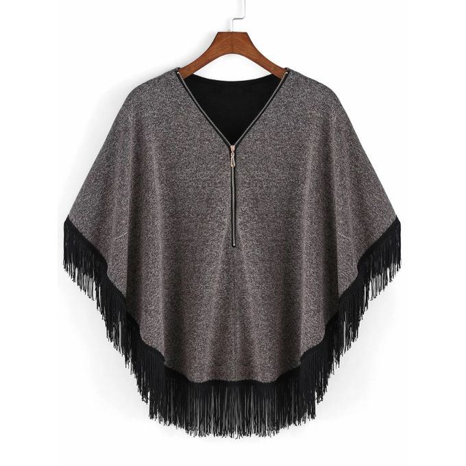 Sunset V Neck Zipper Cape From SunSet Grey