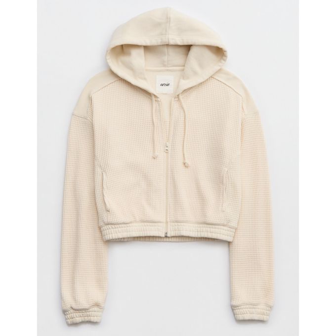 Aerie Cropped Waffle Hoodie