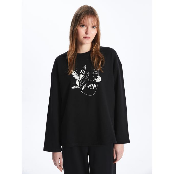 LC Waikiki Crew Neck Printed Long Sleeve Oversize Women's Sweatshirt