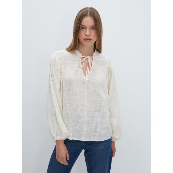 LC Waikiki Tie Collar Oversize Poplin Women's Blouse