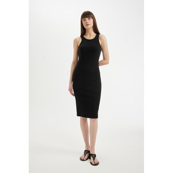 Defacto Woman Young Bodycon Dress Halter Collar Short Sleeve Knitted Dress