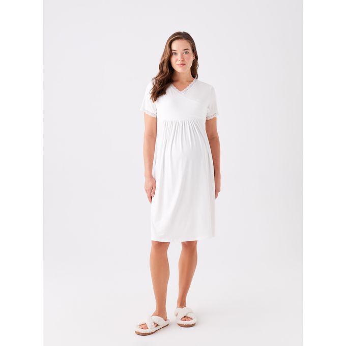 LC Waikiki V Neck Regular Short Sleeve Maternity Nightgown
