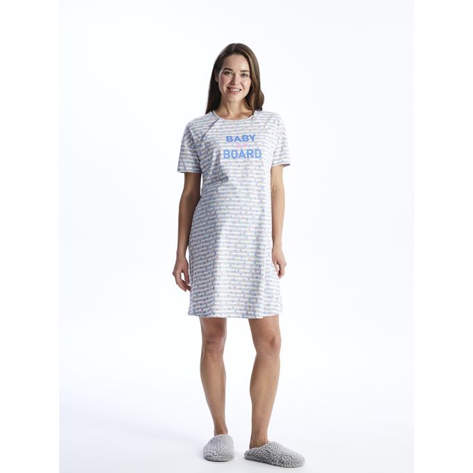 LC Waikiki Crew Neck Printed Short Sleeve Maternity Nightgown