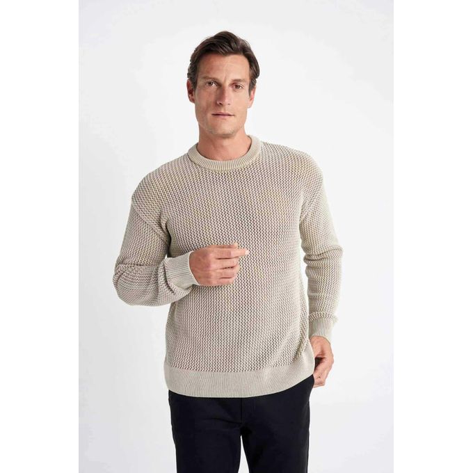 Defacto Relax Fit Crew Neck Textured Knitted Pullover