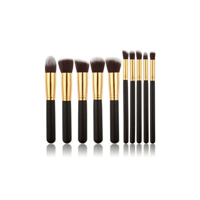 Makeup Kabuki Brush Set - Black - 10 Pcs