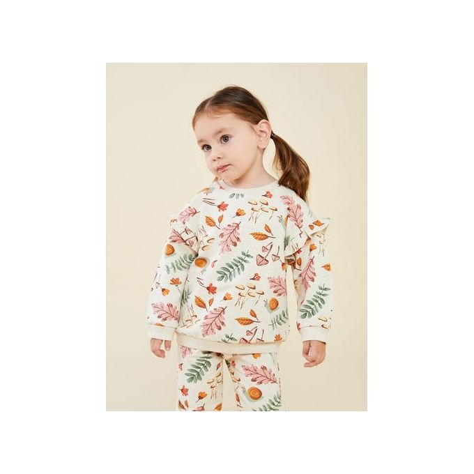 LC Waikiki Crew Neck Long Sleeve Printed Baby Girl Sweatshirt And Sweatpants 2-Pack Set