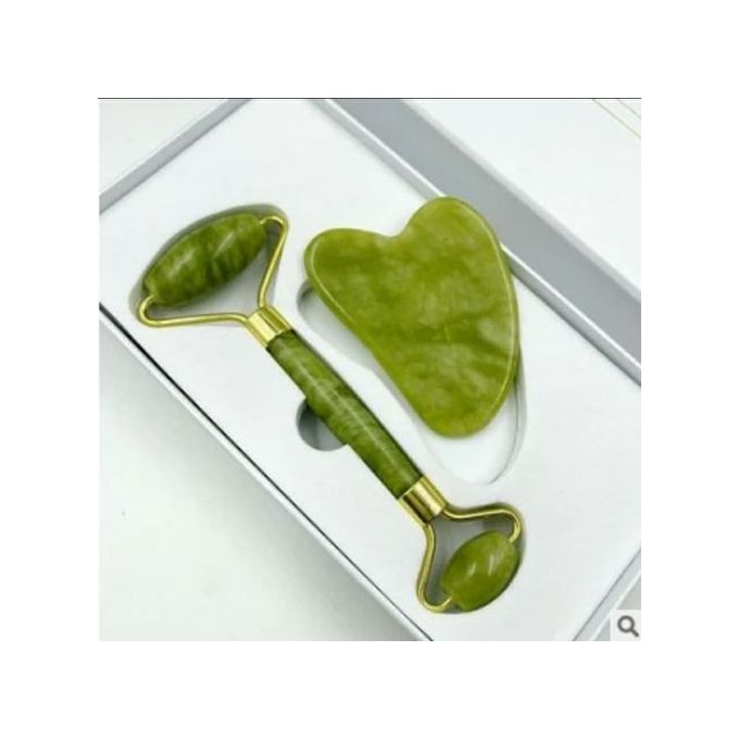 Natural Jade Roller And Gua Sha ِAnti-Aging Facial Massaage Set -2 Pcs