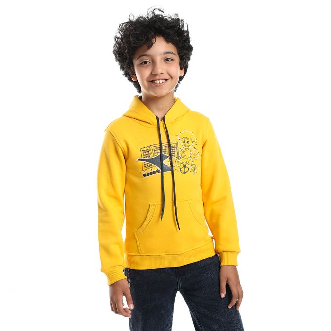 Diadora Hoodie Printed Boys Sweatshirt - Mustard