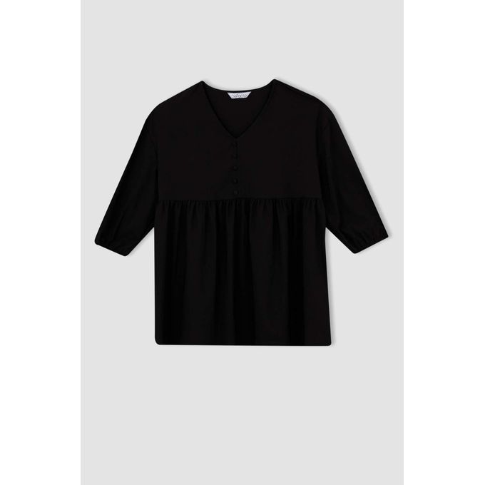 Defacto Regular Fit Basic Buttoned V-Neck Ruffle Maternity Tunic Blouse