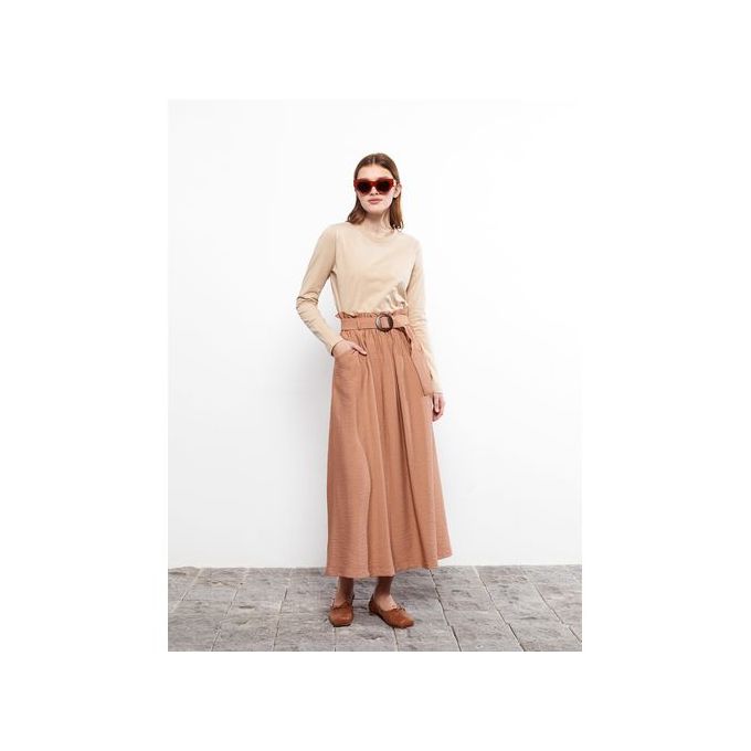 LC Waikiki Modest Elastic Waist Straight Belt Detailed A Cut Women's Skirt
