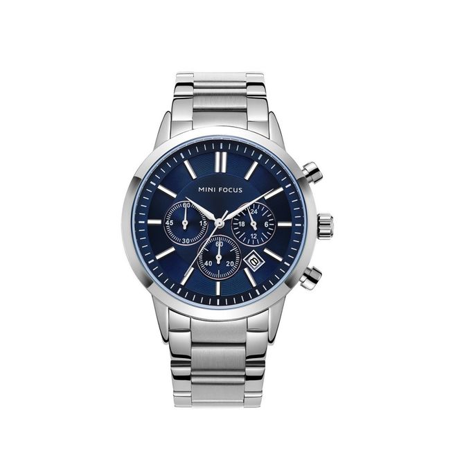 Mini Focus Men's Quartz Watches Stainless Steel Silver & Dark Blue 0188