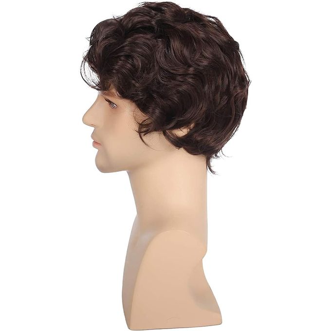 Synthetic Hair Wig For Men Long Wavy Brown Color