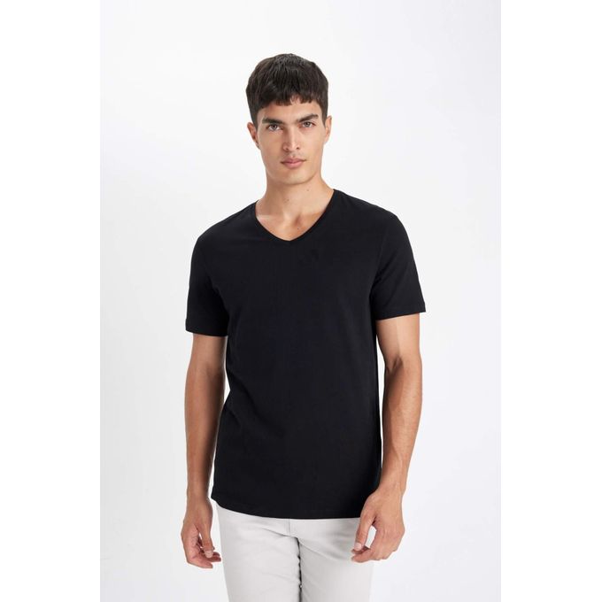 Defacto Slim Fit V Neck Short Sleeve Cotton Basic T-Shirt
