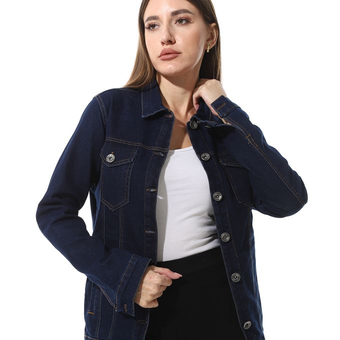 Andora Casual Long Sleeves Denim Jacket - Navy Blue