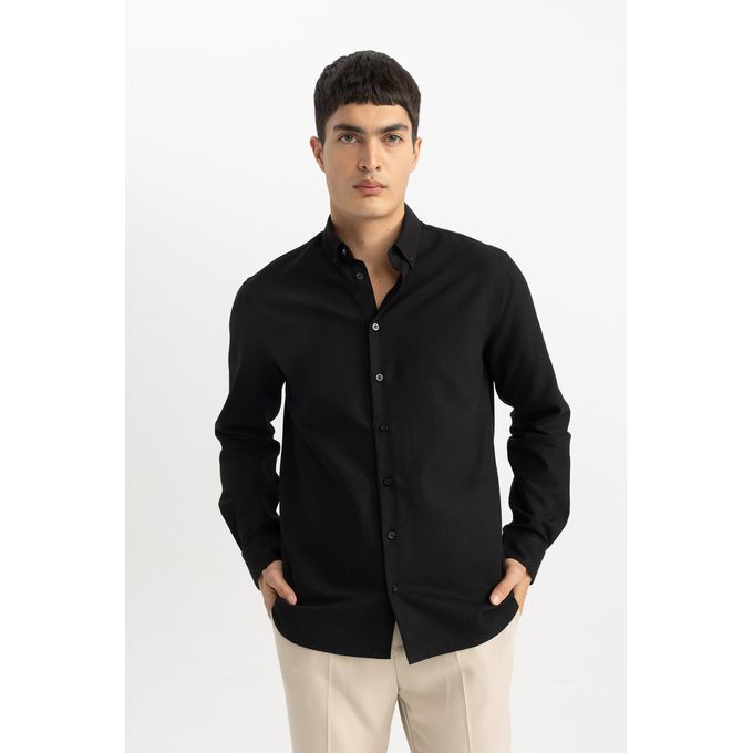Defacto Man Smart Casual Modern Fit Polo Neck Woven Long Sleeve Shirt