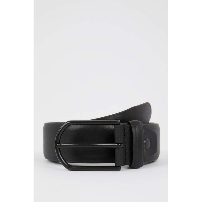 Defacto Men's Rectangle Buckle Faux Leather Belt