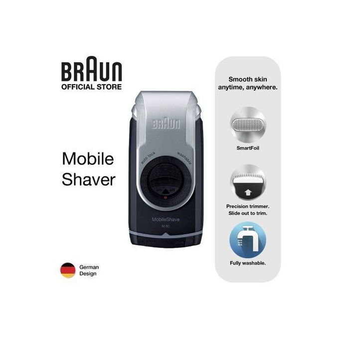 Braun M-90 Mobile Electric Shaver With Precision Trimmer, Washable, Battery Operated