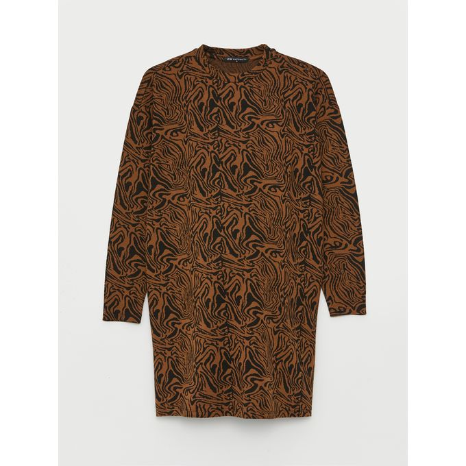 LC Waikiki Crew Neck Patterned Long Sleeve Maternity Dress