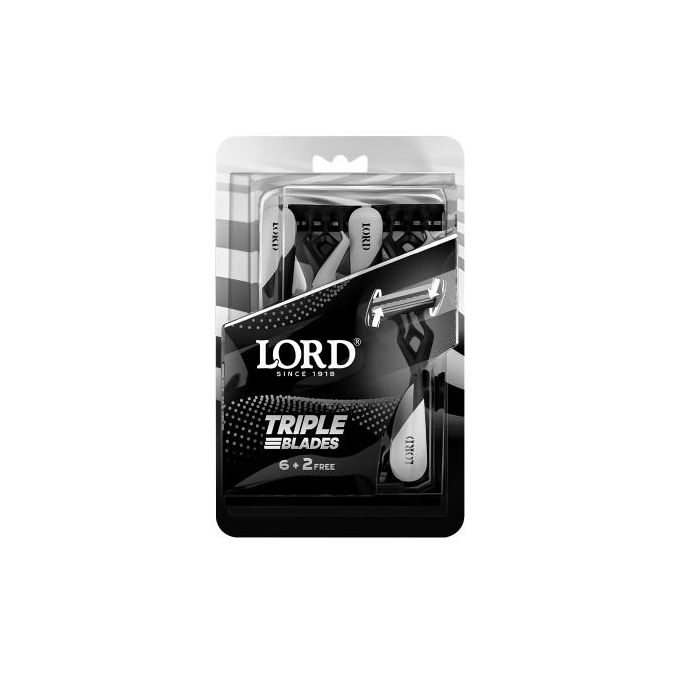 Lord Triple Blades 6+2 Disposable Razors Black and White Plus Lubrastripe with Rubber Handle For Men