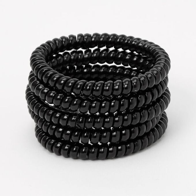 5 Black Spiral Coil Hair Ties Phone Cord Hair Ties