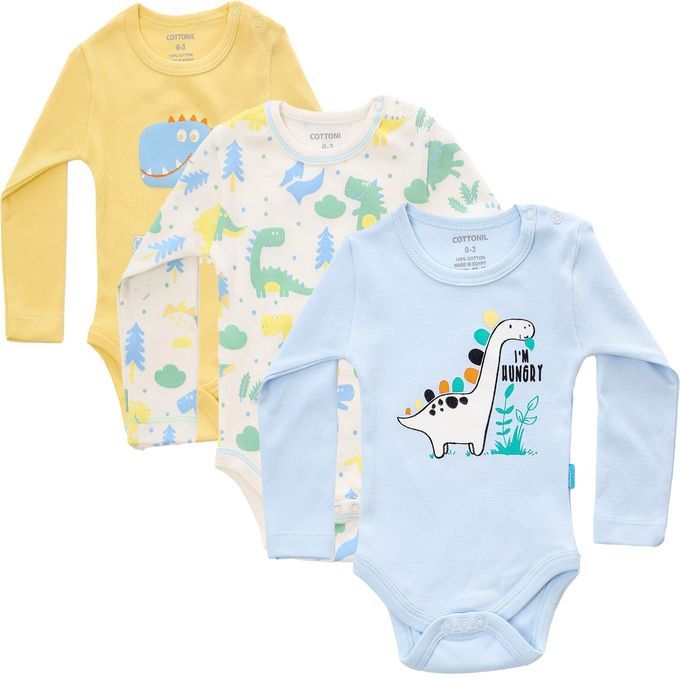 Funny Bunny - (3) Basic Full Sleeves Snap Closure Bodysuit - New Born