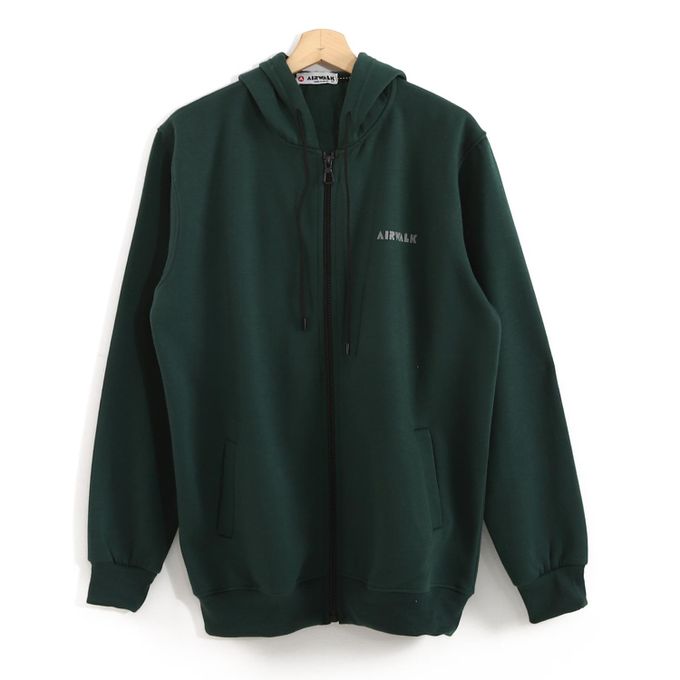Air Walk Full Zipper Cotton Hooded Sweatshirt - Dark Green